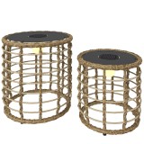 Outsunny Lampă solară de podea set de 2 Lămpi solare din ratan cu senzor de lumină LED Lampă solară &icirc;n stil Boho IP44 | Aosom Romania