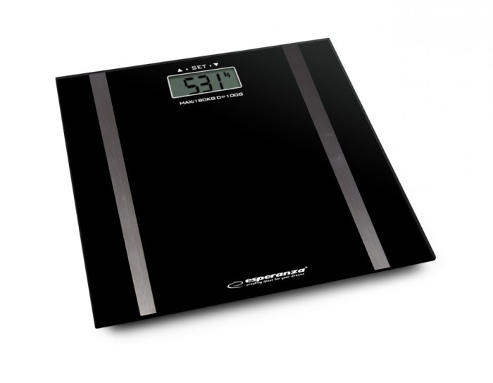Cantar corporal Esperanza Samba, afisaj LCD, indicator baterie descarcata, 30 x 30 x 2cm, negru