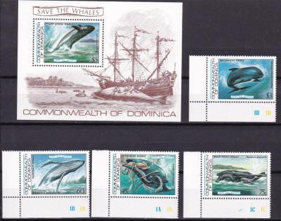 Dominica 1983 fauna marina balene MI 805-808 + bl. 81 MNH foto