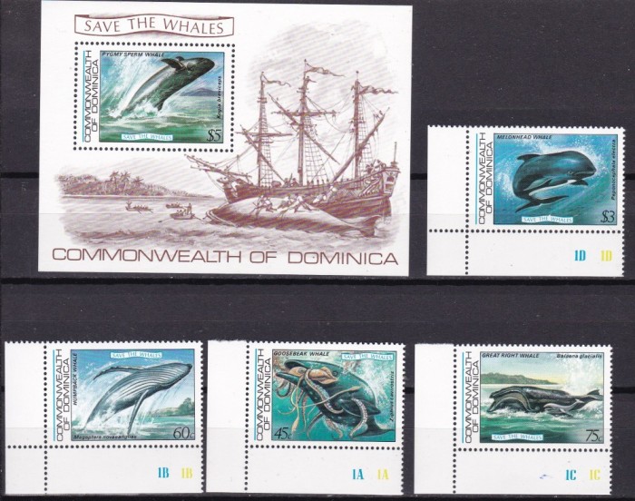 Dominica 1983 fauna marina balene MI 805-808 + bl. 81 MNH