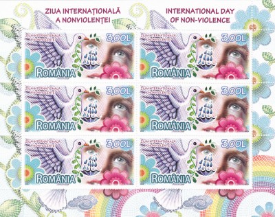 ROMANIA 2009 Ziua internationala a nonviolentei -Minicoala 6 marci LP1847a MNH** foto