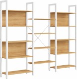 VASAGLE Biblioteca cu 14 rafturi din lemn, cadru metalic, 24x158x166cm, stil industrial, stejar auriu si alb