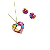 Set cercei si colier inimi violet din inox cu email