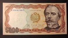 Bancnotă 5000 soles de oro 1985 Peru UNC