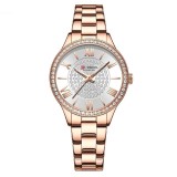 Ceas de dama Curren, quartz, curea roze, cadran alb, sticla hardlex, rezistent la apa, elegant