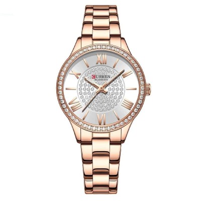 Ceas de dama Curren, quartz, curea roze, cadran alb, sticla hardlex, rezistent la apa, elegant foto