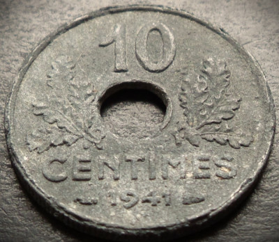 Moneda istorica 10 CENTIMES - FRANTA, anul 1941 * cod 5029 - eroare exfoliere foto