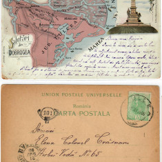 ROMANIA Dobrogea Tulcea ilustrata litografie circulata 1900 harta & monument