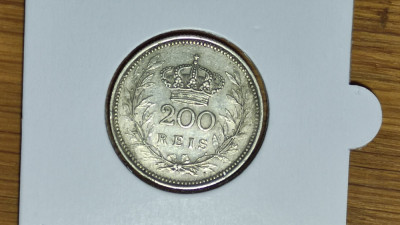 Portugalia -moneda colectie argint 835- 200 reis 1909 an unic -Manuel II - AUNC! foto