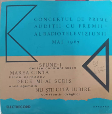 Disc vinil, LP. Concertul De Prime Auditii Cu Premii Al Radioteleviziunii, Mai 1967-COLECTIV foto