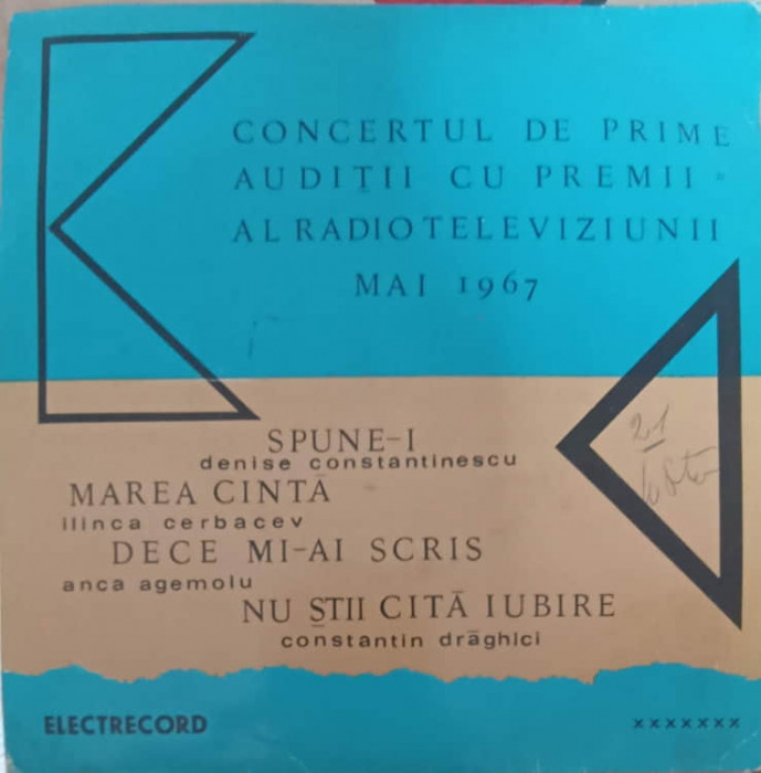 Disc vinil, LP. Concertul De Prime Auditii Cu Premii Al Radioteleviziunii, Mai 1967-COLECTIV
