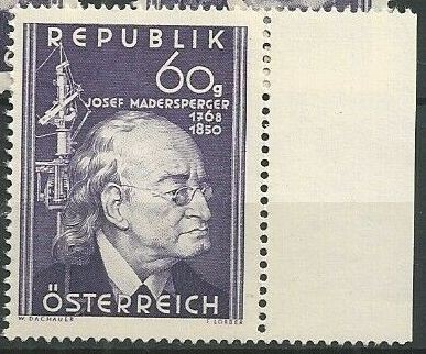 AUSTRIA 1950 - COMEMORARE , INVENTATROR, J. MADERSPERGER TIMBRU NESTAMPILAT foto