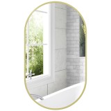 HOMCOM Marele miroir oval de perete cu cadru din aluminiu &icirc;n stil minimalist, montaj vertical sau orizontal cu 3 c&acirc;rlige, 40 x 70 cm, auriu | Aosom Ro