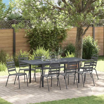 vidaXL Set de dining 9 piese Manual 9 pcs Gri &amp;icirc;nchis mare foto