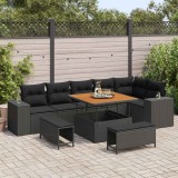 vidaXL Set de canapele pentru grădină cu pernă 9 pcs Negru poliratan 3363964
