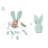 Cumpara ieftin Set jucarie de plus, MimiNu, Cu urechi si labute + Jucarie zornaitoare Mini Bunny, Materiale certificat Oeko Tex Standard 100, Lulu Natural/Mint