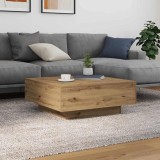 VidaXL Măsuță de cafea cu LED-uri, stejar artizanal, 80x80x31 cm