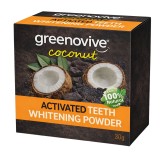 Pudra Organica, GREENOVIVE&reg;, cu efect de Albire a Dintilor, cu Carbune Activ si Cocos, 100% Natural si Organic, aroma Usoara Menta, 30gr