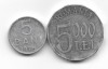 Romania (300) - 5 Bani 1975, 5000 Lei 2002 - monede aluminiu