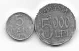 Romania (300) - 5 Bani 1975, 5000 Lei 2002 - monede aluminiu