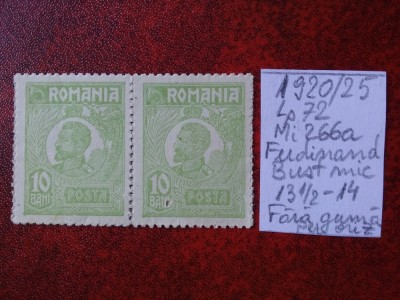 1920- Romania- Ferd. b. mic Mi266a-pereche oriz-fara guma foto