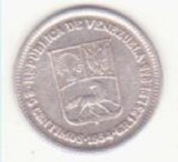 Monedă argint Venezuela 25 centimos 1954 XF, an unic de batere.