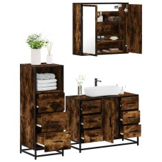 vidaXL Set mobilier de baie, 3 piese, stejar fumuriu, lemn prelucrat 3301022