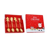 Set 4 Lingurite, Flippy, Tema Craciun, din Otel Inoxidabil, 4 Modele Festive, Cutie Cadou, 14 x 14 x 2.5 cm, Auriu