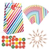 Cumpara ieftin Set de 26 pungi Advent Calendar cu dungi curcubeu, 24 stickere cu numere, 26 de cleme din lemn, perfect pentru personalizarea calendarului din luna de