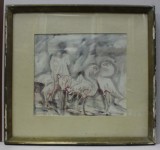 M. Boiangiu Flamingo, Acuarela, 36.5x32 cm, Album de Arta, Certificat Autenticitate