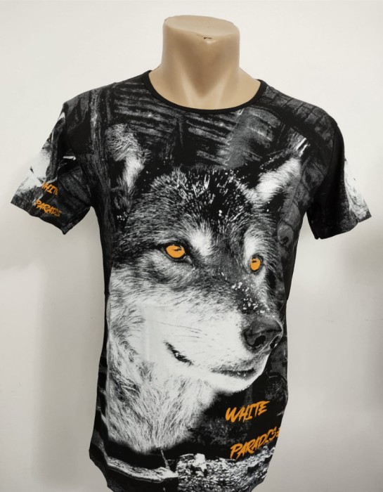 Tricou bărbătesc imprimeu cap lup - M