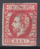 ROMANIA 1872 LP 32 REGELE CAROL I CU BARBA 15 BANI ROSU STAMPILAT