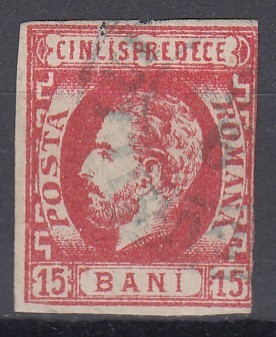 ROMANIA 1872 LP 32 REGELE CAROL I CU BARBA 15 BANI ROSU STAMPILAT foto