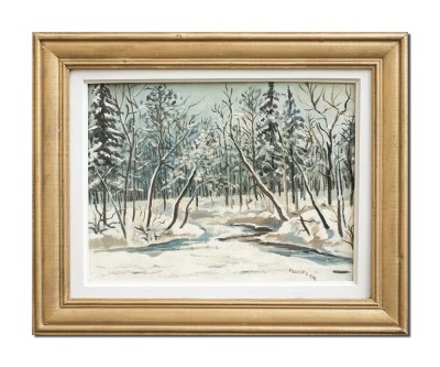 Tablou vechi 1994 pictat manual inramat, Peisaj de iarna, 55x45cm ulei pe panza, Emilian Enache foto