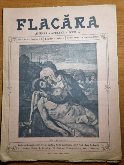 flacara 24 martie 1912-articol george cosbuc,nicolae iorga,duliu zamfirescu