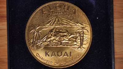 R15 SUA USA - Hawaii - Kauai Dollar UNC - Aloha - medalie superba in caseta MDM 39mm foto