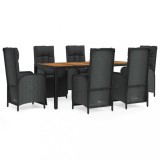 Cumpara ieftin Set mobilier de gradina cu perne, 7 piese, negru, poliratan