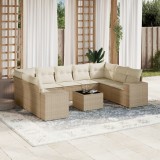 vidaXL Set canapele de grădină cu perne, 10 piese, bej, poliratan 3255345
