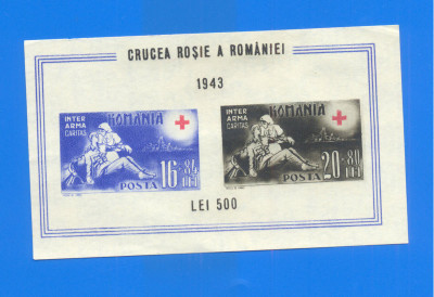 ROMANIA1943. LP 152. Crucea Rosie. Colita nedantelata. Filigran CC foto