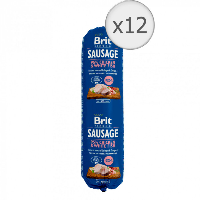 Hrana pentru caini Brit, Salam, Pui si Peste alb, 12x800g