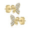 Cercei din aur galben de 14K - fluture asimetric, aripă zircon și ondulată
