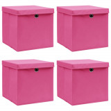 Cutii depozitare cu capace 4 buc. roz, 32x32x32 cm, textil GartenMobel Dekor, vidaXL