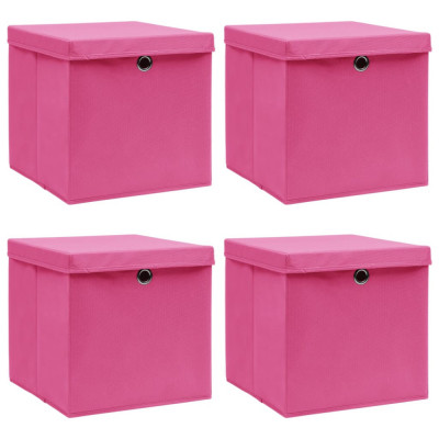 Cutii depozitare cu capace 4 buc. roz, 32x32x32 cm, textil GartenMobel Dekor foto
