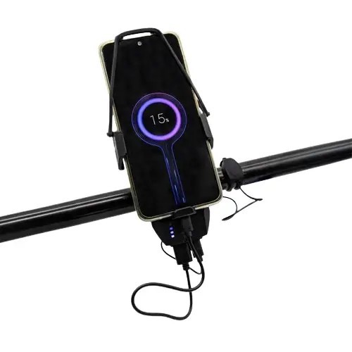 Suport universal - telefon mobil, cu baterie de &icirc;ncărcare și far, negru | Motorevolution