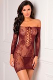 Rochie sexy din plasa cu motive florale cu maneci lung rosu-bordeaux RENE ROFE