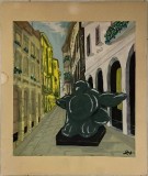 Tablou / lucrare semnată și datată, tempera pe carton subțire, 20x23 / 25 x 29, artist roman, arta romaneasca