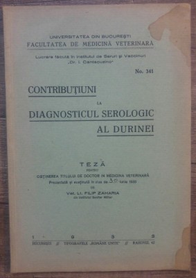 Contributiuni la diagnosticul serologic al durinei/ 1933 foto