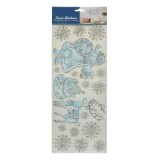 Autocolante Decorative de Crăciun, Moș Crăciun Cerb Fulgi, Argintiu, 50x20cm, Oem