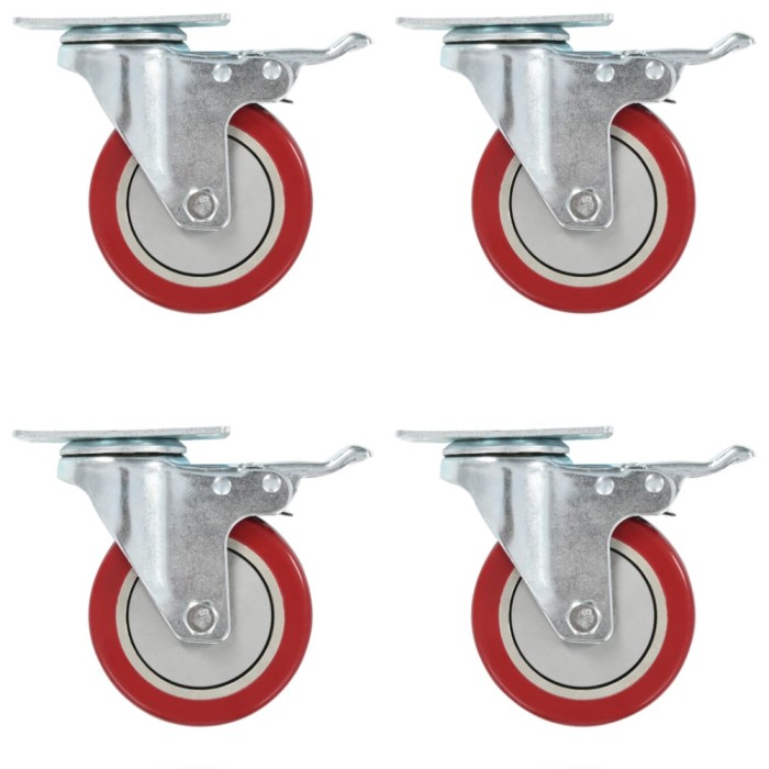 Gossi roti pivotante cu frane duble, 4 buc., 100 mm