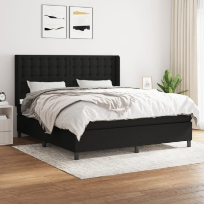 vidaXL Pat box spring cu saltea, negru, 180x200 cm, catifea foto